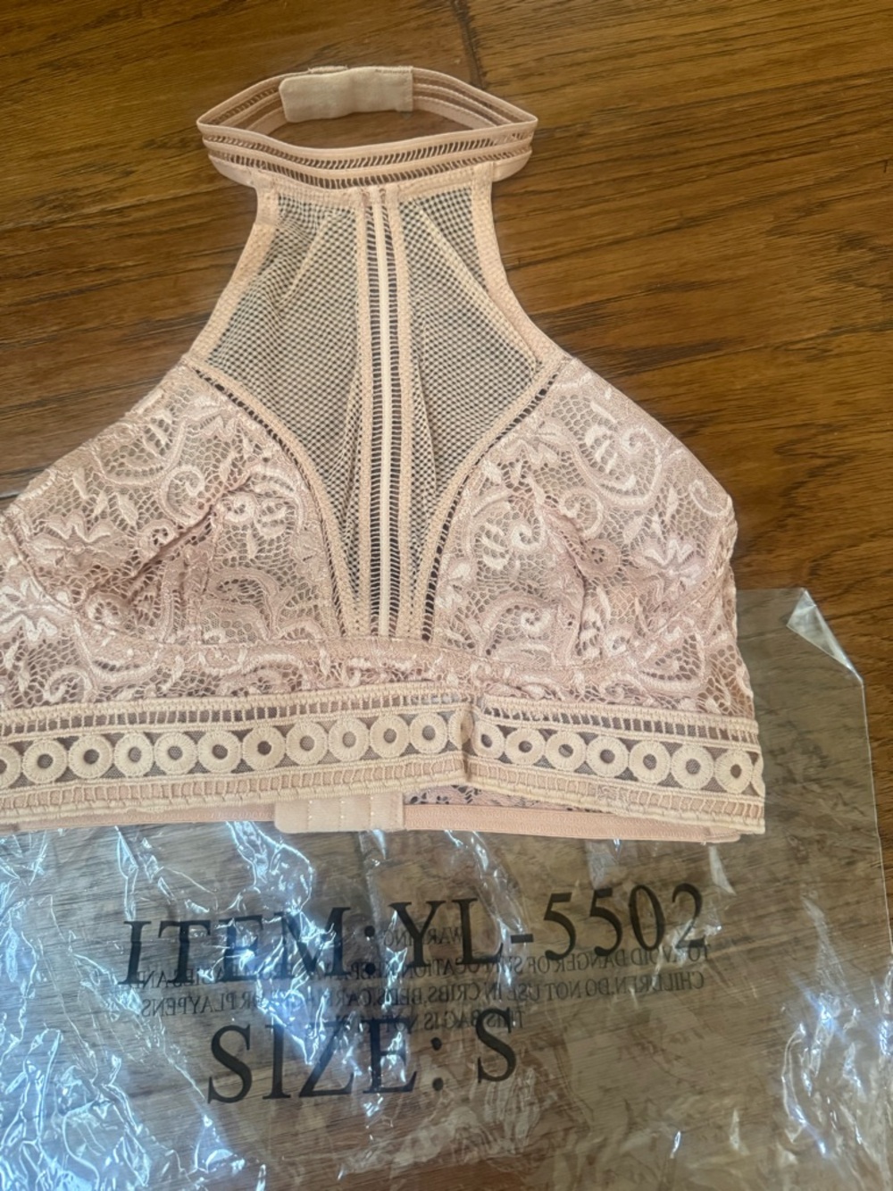 Lace High-Neck Bralette — Blush Pink